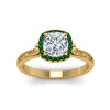 Load image into Gallery viewer, hand-engraved-cushion-cut-halo-diamond-engagement-ring-with-emerald-in-yellow-gold-FD8588CURGEMGRANGLE5-NL-YG_66672f8e-995b-4ca3-aa3f-d8e8be3a6b0b?v=1757588484
