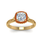 Load image into Gallery viewer, hand-engraved-cushion-cut-halo-diamond-engagement-ring-with-orange-sapphire-in-yellow-gold-FD8588CURGSAORANGLE5-NL-YG?v=1757588306
