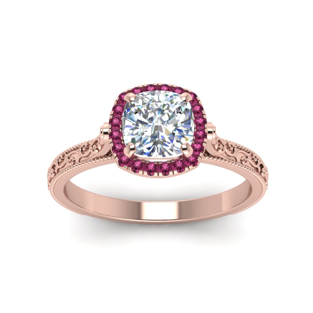 hand-engraved-cushion-cut-halo-diamond-engagement-ring-with-pink-sapphire-in-rose-gold-FD8588CURGSADRPIANGLE5-NL-RG?v=1757588307
