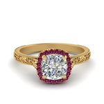 Load image into Gallery viewer, hand-engraved-cushion-cut-halo-diamond-engagement-ring-with-pink-sapphire-in-yellow-gold-FD8588CURGSADRPI-NL-YG?v=1757588306
