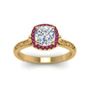 Load image into Gallery viewer, hand-engraved-cushion-cut-halo-diamond-engagement-ring-with-pink-sapphire-in-yellow-gold-FD8588CURGSADRPIANGLE5-NL-YG_9ad5d050-51b4-4290-97f0-887c6d8071a6?v=1757588485