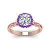 Load image into Gallery viewer, hand-engraved-cushion-cut-halo-diamond-engagement-ring-with-purple-topaz-in-rose-gold-FD8588CURGVITOANGLE5-NL-RG_7d30b1c7-25b5-4f0c-b251-a8e686de52d2?v=1757588485