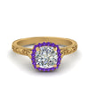 Load image into Gallery viewer, hand-engraved-cushion-cut-halo-diamond-engagement-ring-with-purple-topaz-in-yellow-gold-FD8588CURGVITO-NL-YG_665241b4-d4a4-4c27-a0a5-0b99dca0e702?v=1757588485