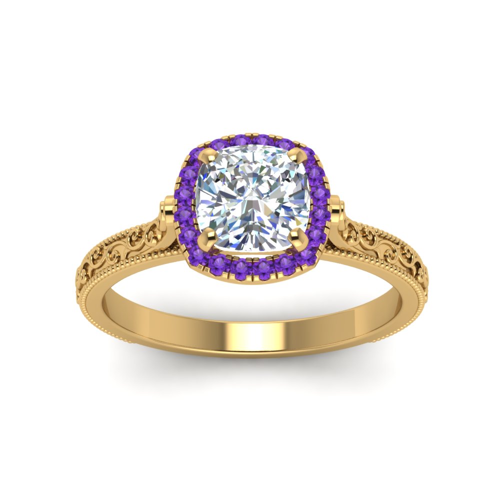 hand-engraved-cushion-cut-halo-diamond-engagement-ring-with-purple-topaz-in-yellow-gold-FD8588CURGVITOANGLE5-NL-YG?v=1757588306