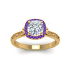Load image into Gallery viewer, hand-engraved-cushion-cut-halo-diamond-engagement-ring-with-purple-topaz-in-yellow-gold-FD8588CURGVITOANGLE5-NL-YG_1641af98-fe4e-4adc-a58c-8c4eab75acce?v=1757588484