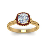 Load image into Gallery viewer, hand-engraved-cushion-cut-halo-diamond-engagement-ring-with-ruby-in-yellow-gold-FD8588CURGRUDRANGLE5-NL-YG?v=1757588306
