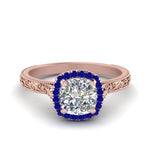 Load image into Gallery viewer, hand-engraved-cushion-cut-halo-diamond-engagement-ring-with-sapphire-in-rose-gold-FD8588CURGSABL-NL-RG?v=1757588306
