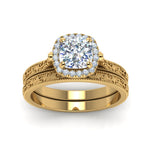 Load image into Gallery viewer, hand-engraved-cushion-cut-halo-diamond-wedding-ring-set-in-yellow-gold-FD8588CUANGLE5-NL-YG_49220371-2576-450e-af3b-58ac886dc910?v=1757665318
