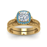Load image into Gallery viewer, hand-engraved-cushion-cut-halo-diamond-wedding-ring-set-with-blue-topaz-in-yellow-gold-FD8588CUGICBLTOANGLE5-NL-YG_70a0e191-c668-4ffb-b262-7dd7f4d81d31?v=1757665318
