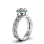Load image into Gallery viewer, hand-engraved-cushion-cut-halo-diamond-wedding-ring-set-with-emerald-in-white-gold-FD8588CUGEMGRANGLE2-NL-WG_560268e8-1f76-4331-8948-6a1843333860?v=1757665318
