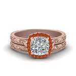 Load image into Gallery viewer, hand-engraved-cushion-cut-halo-diamond-wedding-ring-set-with-orange-sapphire-in-rose-gold-FD8588CUGSAOR-NL-RG_da1f1f2d-248f-452a-9d86-17a510fd0906?v=1757665317
