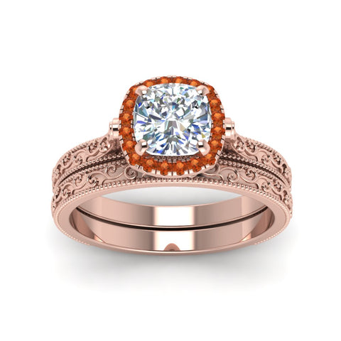 hand-engraved-cushion-cut-halo-diamond-wedding-ring-set-with-orange-sapphire-in-rose-gold-FD8588CUGSAORANGLE5-NL-RG?v=1757665151