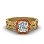 Load image into Gallery viewer, hand-engraved-cushion-cut-halo-diamond-wedding-ring-set-with-orange-sapphire-in-yellow-gold-FD8588CUGSAOR-NL-YG_55498649-f78e-4e69-b68c-1a448835614f?v=1757665318
