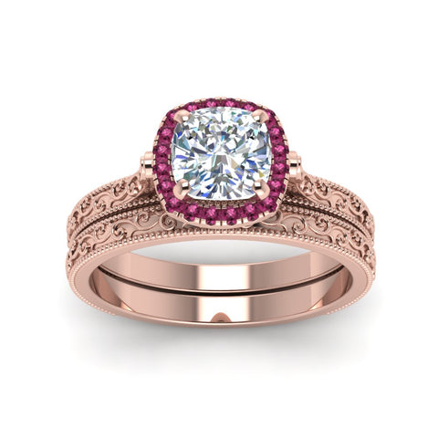 hand-engraved-cushion-cut-halo-diamond-wedding-ring-set-with-pink-sapphire-in-rose-gold-FD8588CUGSADRPIANGLE5-NL-RG?v=1757665151