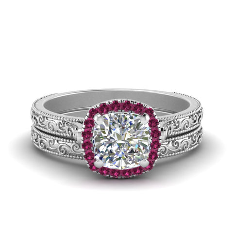 hand-engraved-cushion-cut-halo-diamond-wedding-ring-set-with-pink-sapphire-in-white-gold-FD8588CUGSADRPI-NL-WG?v=1757665151