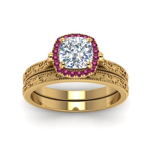 hand-engraved-cushion-cut-halo-diamond-wedding-ring-set-with-pink-sapphire-in-yellow-gold-FD8588CUGSADRPIANGLE5-NL-YG_cfecbbb7-a8af-4c24-a415-55bc7343a571?v=1757665318