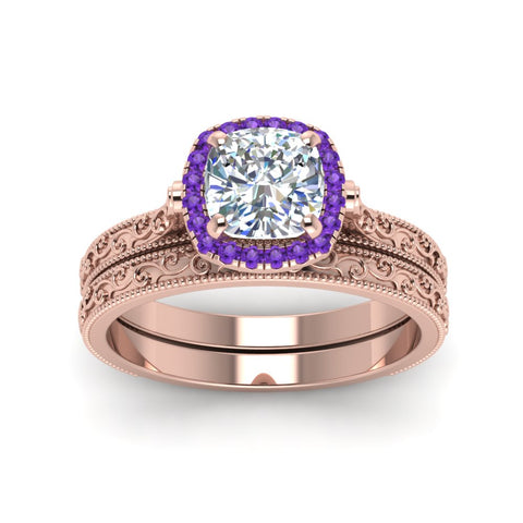 hand-engraved-cushion-cut-halo-diamond-wedding-ring-set-with-purple-topaz-in-rose-gold-FD8588CUGVITOANGLE5-NL-RG?v=1757665151