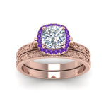 Load image into Gallery viewer, hand-engraved-cushion-cut-halo-diamond-wedding-ring-set-with-purple-topaz-in-rose-gold-FD8588CUGVITOANGLE5-NL-RG_ea9c2059-e8a6-4eda-be1a-b635fc60b1b1?v=1757665318
