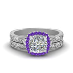 Load image into Gallery viewer, hand-engraved-cushion-cut-halo-diamond-wedding-ring-set-with-purple-topaz-in-white-gold-FD8588CUGVITO-NL-WG_371f1c6b-90ed-4c6c-9a34-167c0bfd3ebb?v=1757665318
