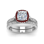 Load image into Gallery viewer, hand-engraved-cushion-cut-halo-diamond-wedding-ring-set-with-ruby-in-white-gold-FD8588CUGRUDRANGLE5-NL-WG_56e15e5b-ae79-4a09-aa6b-d772b0b63688?v=1757665318
