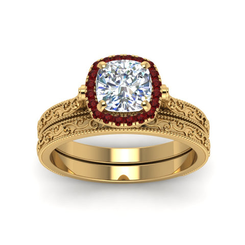 hand-engraved-cushion-cut-halo-diamond-wedding-ring-set-with-ruby-in-yellow-gold-FD8588CUGRUDRANGLE5-NL-YG?v=1757665151