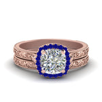 Load image into Gallery viewer, hand-engraved-cushion-cut-halo-diamond-wedding-ring-set-with-sapphire-in-rose-gold-FD8588CUGSABL-NL-RG_1275ae55-12a5-4f30-95af-512965ac7f54?v=1757665321
