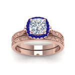 Load image into Gallery viewer, hand-engraved-cushion-cut-halo-diamond-wedding-ring-set-with-sapphire-in-rose-gold-FD8588CUGSABLANGLE5-NL-RG_c5c68083-aa63-45f4-899e-d39f9345a63d?v=1757665318

