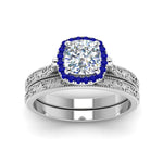 Load image into Gallery viewer, hand-engraved-cushion-cut-halo-diamond-wedding-ring-set-with-sapphire-in-white-gold-FD8588CUGSABLANGLE5-NL-WG_bad032a7-0617-4839-8c12-4754e7be5d31?v=1757665317
