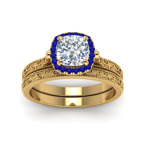 hand-engraved-cushion-cut-halo-diamond-wedding-ring-set-with-sapphire-in-yellow-gold-FD8588CUGSABLANGLE5-NL-YG?v=1757665151