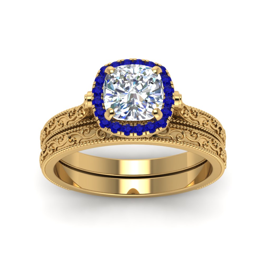 hand-engraved-cushion-cut-halo-diamond-wedding-ring-set-with-sapphire-in-yellow-gold-FD8588CUGSABLANGLE5-NL-YG_e0612750-0056-48a0-b97c-8cb5073d2c6d?v=1757665318