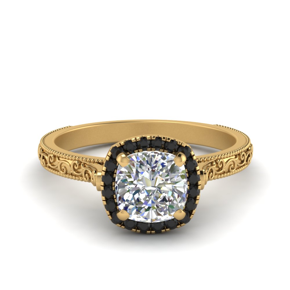hand-engraved-cushion-cut-halo-engagement-ring-with-black-diamond-in-yellow-gold-FD8588CURGBLACK-NL-YG?v=1757588307