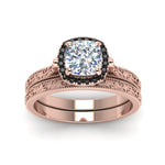 Load image into Gallery viewer, hand-engraved-cushion-cut-halo-wedding-ring-set-with-black-diamond-in-rose-gold-FD8588CUGBLACKANGLE5-NL-RG_97f2010e-7497-47ca-9c3d-0d76497f3812?v=1757665317

