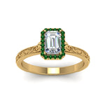 Load image into Gallery viewer, hand-engraved-emerald-cut-halo-diamond-engagement-ring-with-emerald-in-yellow-gold-FD8588EMRGEMGRANGLE5-NL-YG_89137b3e-ce60-445e-a9e4-5bec323e1dea?v=1757588496
