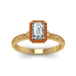 Load image into Gallery viewer, hand-engraved-emerald-cut-halo-diamond-engagement-ring-with-orange-sapphire-in-yellow-gold-FD8588EMRGSAORANGLE5-NL-YG_bb5eec83-cb43-402c-8831-2ed3e4c3d142?v=1757588496
