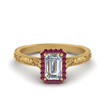 Load image into Gallery viewer, hand-engraved-emerald-cut-halo-diamond-engagement-ring-with-pink-sapphire-in-yellow-gold-FD8588EMRGSADRPI-NL-YG_64601d44-0d94-4049-84b1-6ba60dd7fae4?v=1757588497
