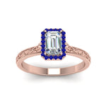 Load image into Gallery viewer, hand-engraved-emerald-cut-halo-diamond-engagement-ring-with-sapphire-in-rose-gold-FD8588EMRGSABLANGLE5-NL-RG_88f26857-e830-4948-9767-e88dcfb9d261?v=1757588497
