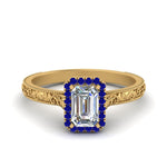 Load image into Gallery viewer, hand-engraved-emerald-cut-halo-diamond-engagement-ring-with-sapphire-in-yellow-gold-FD8588EMRGSABL-NL-YG_5580045c-e263-45f7-a308-dfc24864ffa4?v=1757588496
