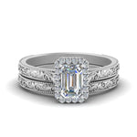 Load image into Gallery viewer, hand-engraved-emerald-cut-halo-diamond-wedding-ring-set-in-white-gold-FD8588EM-NL-WG?v=1757665169