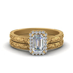 Load image into Gallery viewer, hand-engraved-emerald-cut-halo-diamond-wedding-ring-set-in-yellow-gold-FD8588EM-NL-YG?v=1757665169