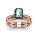 Load image into Gallery viewer, hand-engraved-emerald-cut-halo-diamond-wedding-ring-set-with-emerald-in-rose-gold-FD8588EMGEMGRANGLE5-NL-RG_9dd48901-12e2-461a-8675-f2244dc33595?v=1757665328
