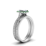 Load image into Gallery viewer, hand-engraved-emerald-cut-halo-diamond-wedding-ring-set-with-emerald-in-white-gold-FD8588EMGEMGRANGLE2-NL-WG?v=1757665169