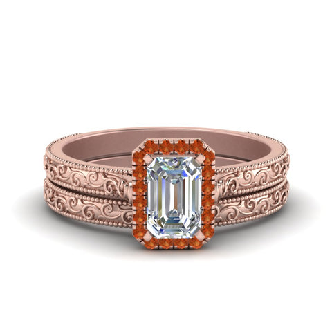 hand-engraved-emerald-cut-halo-diamond-wedding-ring-set-with-orange-sapphire-in-rose-gold-FD8588EMGSAOR-NL-RG?v=1757665169