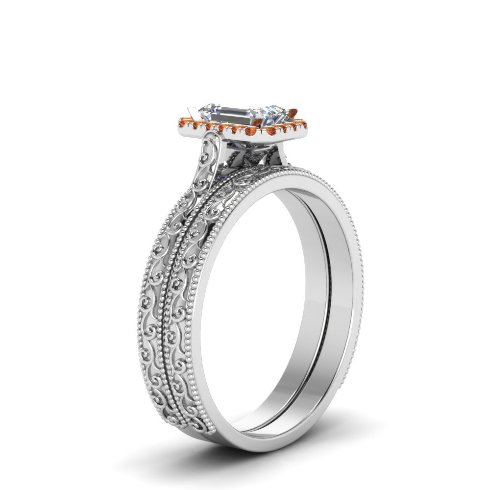hand-engraved-emerald-cut-halo-diamond-wedding-ring-set-with-orange-sapphire-in-white-gold-FD8588EMGSAORANGLE2-NL-WG?v=1757665169