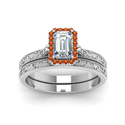hand-engraved-emerald-cut-halo-diamond-wedding-ring-set-with-orange-sapphire-in-white-gold-FD8588EMGSAORANGLE5-NL-WG?v=1757665169