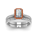Load image into Gallery viewer, hand-engraved-emerald-cut-halo-diamond-wedding-ring-set-with-orange-sapphire-in-white-gold-FD8588EMGSAORANGLE5-NL-WG_9e4c8eb2-a5de-4772-90a3-74b0df5fce3a?v=1757665328
