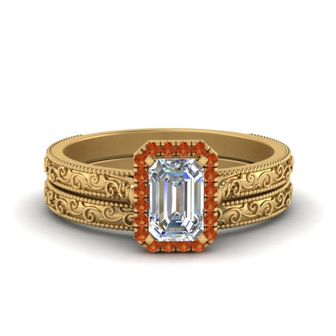hand-engraved-emerald-cut-halo-diamond-wedding-ring-set-with-orange-sapphire-in-yellow-gold-FD8588EMGSAOR-NL-YG?v=1757665169