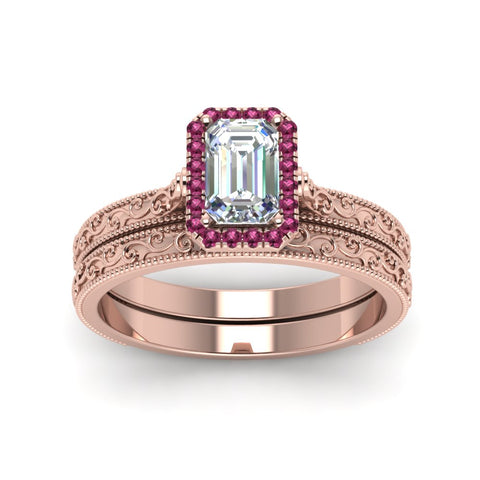 hand-engraved-emerald-cut-halo-diamond-wedding-ring-set-with-pink-sapphire-in-rose-gold-FD8588EMGSADRPIANGLE5-NL-RG?v=1757665169