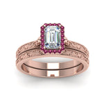 Load image into Gallery viewer, hand-engraved-emerald-cut-halo-diamond-wedding-ring-set-with-pink-sapphire-in-rose-gold-FD8588EMGSADRPIANGLE5-NL-RG_c0ff22ef-7b5d-4c69-a901-b74244092626?v=1757665328
