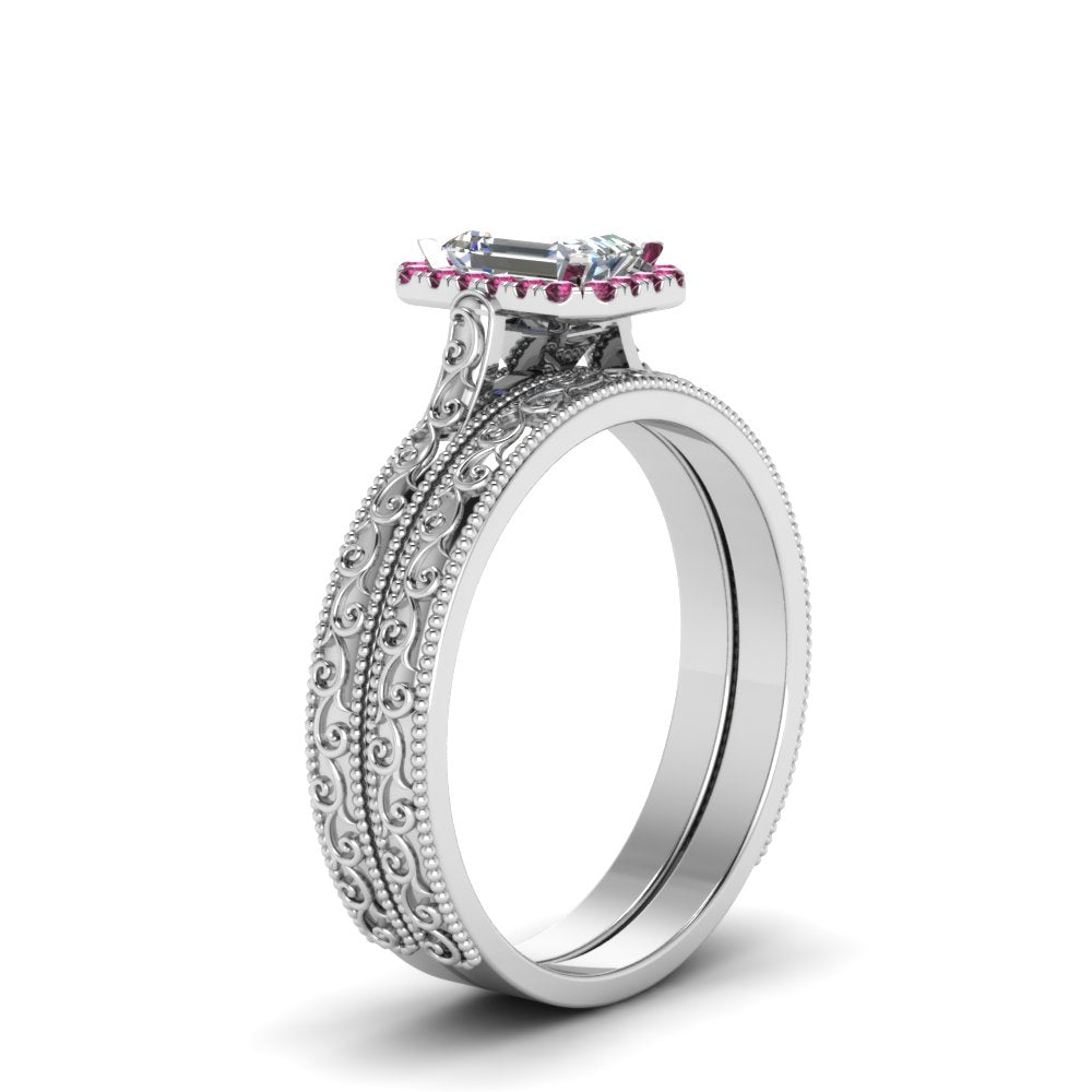 hand-engraved-emerald-cut-halo-diamond-wedding-ring-set-with-pink-sapphire-in-white-gold-FD8588EMGSADRPIANGLE2-NL-WG?v=1757665169