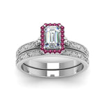 Load image into Gallery viewer, hand-engraved-emerald-cut-halo-diamond-wedding-ring-set-with-pink-sapphire-in-white-gold-FD8588EMGSADRPIANGLE5-NL-WG_64f7df47-33e3-4260-8b88-516572055d1a?v=1757665328
